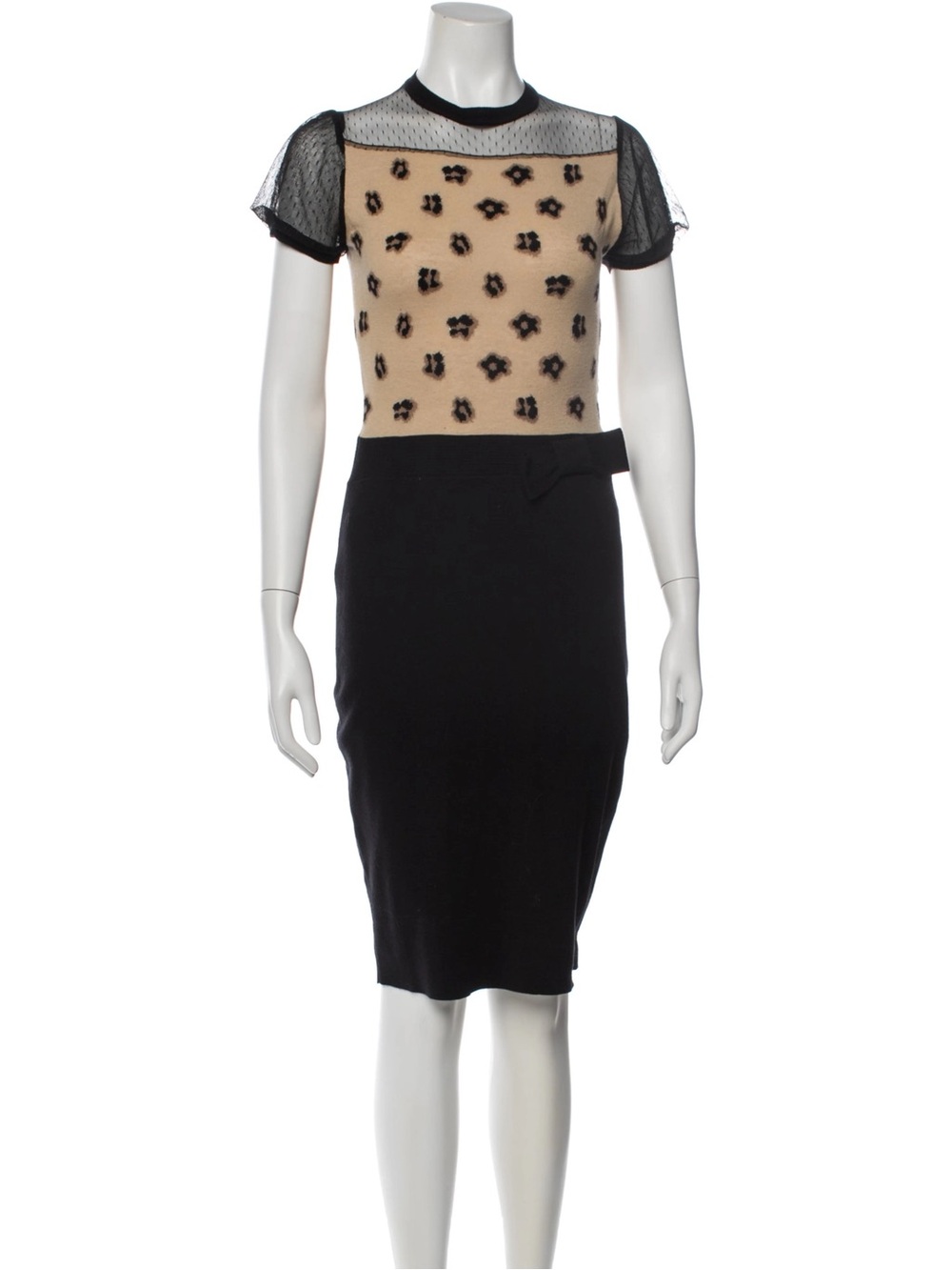 Red Valentino Wool Silk Cheetah Print Midi Black and Beige Knit Dress Medium